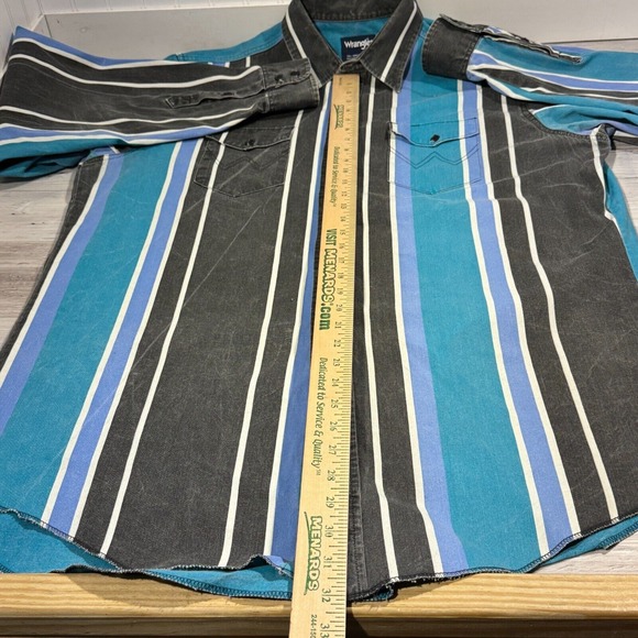 Vtg Wrangler Brushpopper Shirt 17.5 38 XLT Western Rodeo Cowboy Black Blue 90s - Picture 8 of 9